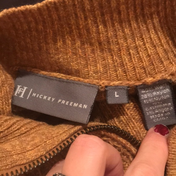 Hickey Freeman L orangey brown pullover 40% wool 3/4 zip - Picture 7 of 7